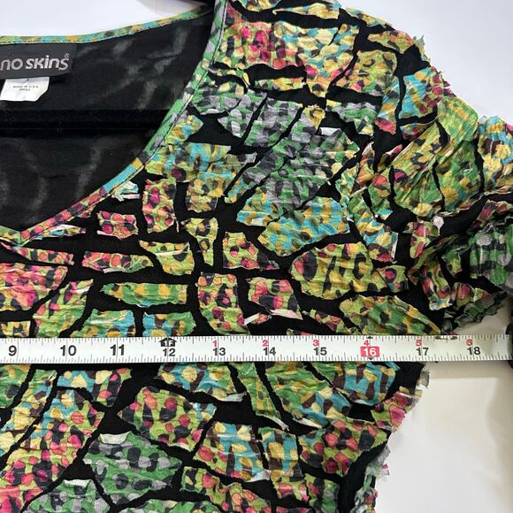 SNO SKINS Top S Multicolored Sheer Long Sleeve USA Made Boho Funky Wearable Art - Picture 6 of 8